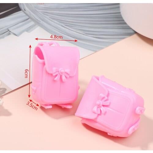 2Pcs Cute Mini Plastic Pink Bowknot Backpack Schoolbag Dolls Accessories for Doll Kids toys for girls