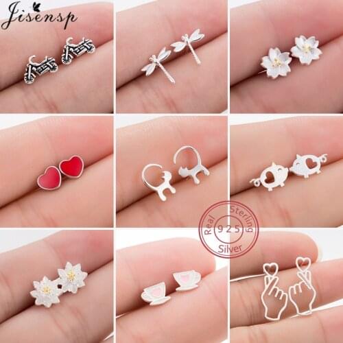 2021 Fashion 925 Sterling Silver Earrings for Women Small Cat Pig Flower Stud Earring Kids Sterling-Silver-Jewelry Birthday Gift
