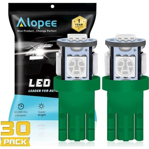 30pcs 194 T10 168 2825 501 W5W 5050 5 SMD LED Light Bulb Car Interior Lighting Map Dome Lamp Trunk License Plate Light 24V Green