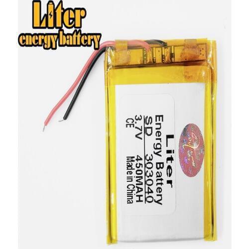 303040 033040 450mah 3.7V lithium polymer Rechargeable battery For MP3 MP4 MP5 GPS Bluetooth Headset Electric Toy Voice Recorder