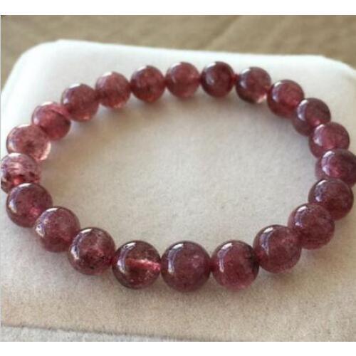 8mm Natural IceStrawberry Quartz Crystal Stretch Clear Beads Bracelet AAAA