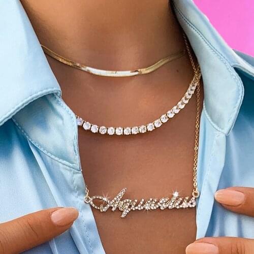 90s Aesthetic Twelve Constellation Necklace for Women Nostalgic Vintage Crystal Letter Necklace Charms Y2K Jewelry New Wholesale