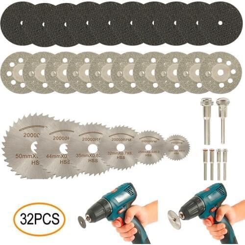 32pcs Diamond Cutting Wheels Accessories Diamond Grinding Wheel Saw Circular Cutting Disc Rotary Tool Diamond Discs for Dremel