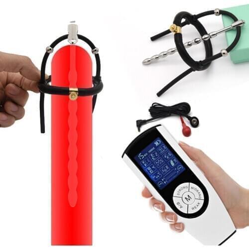BDSM Strong Electro Shock Penis Plug Enlargement Ring Catheter Sound,Male Electric Penis Massager Electrical Stimulation Sex Toy