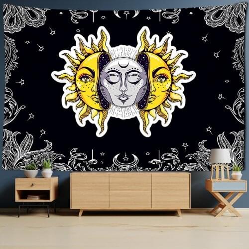 White Black Sun Moon Mandala Tapestry Sun God Wall Hanging Hippie Wall Carpets Dorm Decor Psychedelic Tapestry