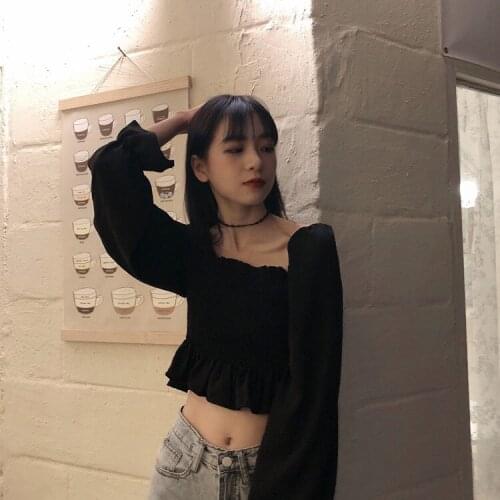 Blouse Women Shirt Chiffon Square Collar Design Ruffled Autumn Long-Sleeved Top Women Blusas Mujer De Moda