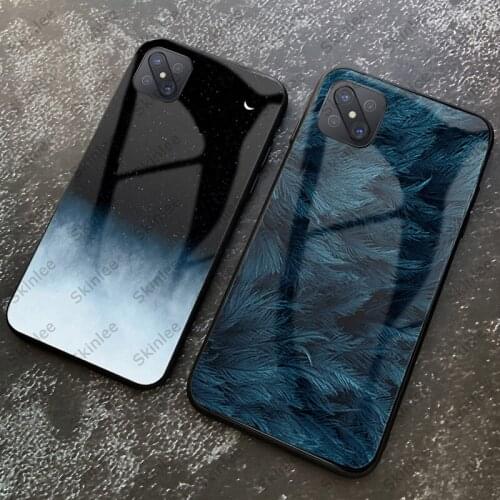 Skinlee For OPPO Reno4 Z Case Tempered Glass Case Feather Print Shockproof Cover For Reno 4Z Phone Case