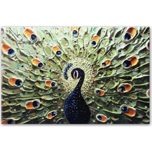 Pure Handmade Decorative Items Knife Art Peacock Canvas Oil Painting Painted Wall Art Animal Acrylic Artwork For Bedroom Decor