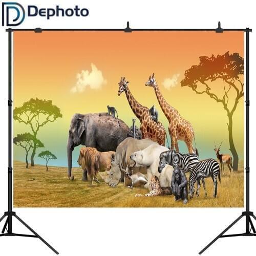 Dephoto Tropical African Jungle Safari Scenic Backdrop Animals Giraffe Antelope Lion Photography Background Photobooth Props