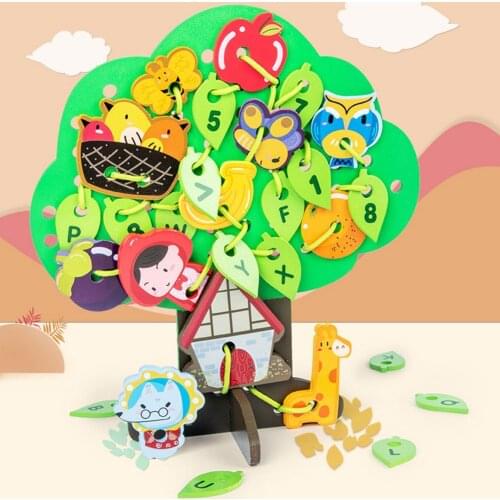 Wooden Sewing Game Cute Children Tree Stringing Toy Set Bead Lacing Game Kids Skill Learning String Board Thread Toys