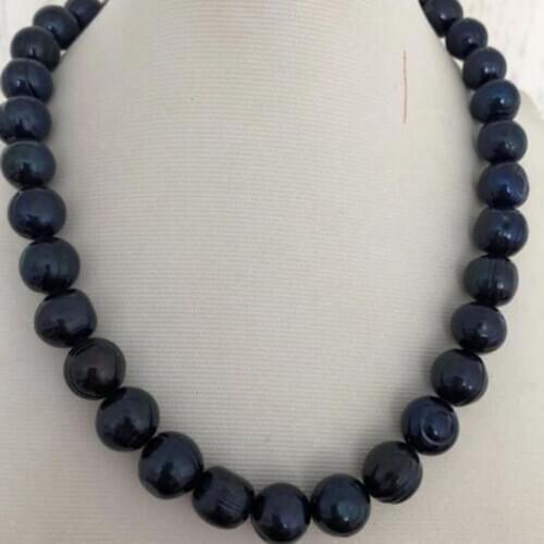 Elegant 12-13mm south sea black blue pearl necklace 18inch 925silverk W
