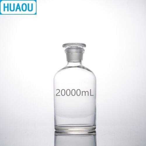 HUAOU 20000mL Narrow Mouth Reagent Bottle 20L Transparent Glass with Ground in Glass Stopper Laboratory Chemistry Equipment