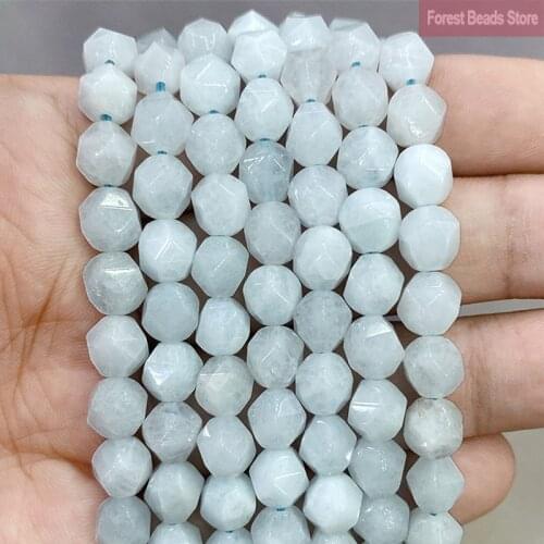 Smooth Faceted Blue White Chalcedony Loose Spacer Beads Natural Stone For DIY Bracelet Earrings Jewelry Making 14" Inch 8MM