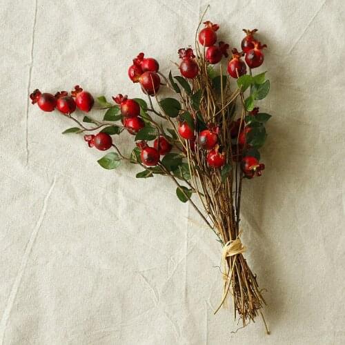 Pomegranate Fruit Bouquet Fake Plants Artificial Flowers Stamens Red Berries for Wedding Christmas Decoration