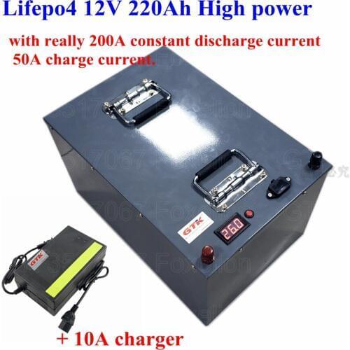 GTK Lifepo4 Battery 12V 220Ah LFP Deep Cycle battery 200A BMS Electric power station solar energy EV RV cruiser + 10A charger