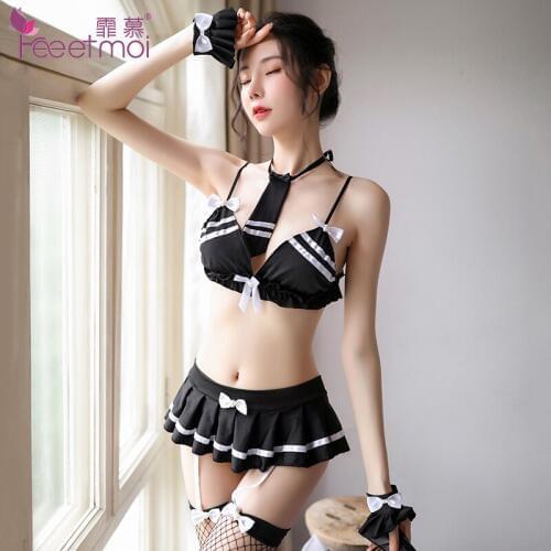 Sexy Lingerie Set Women Erotic Lace Up Student Cosplay Costume Role Play School Girl Plaid Uniform Underwear stripper clothes
