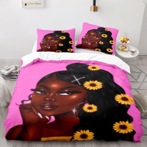 Beautiful Black Girls Duvet Cover Printed Quilt Cover 3pcs Bedding Set Queen King Size Comforter Cover Single Double Bedclothes