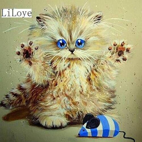 LI LOYE 5D Square Diamond Painting DIY diamond Embroidery Cross Stitch Decor Diamond Mosaic Cat catches the mouse picture FZ445
