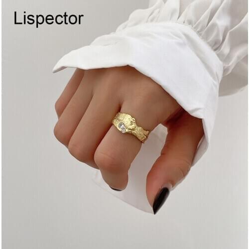 Lispector 925 Sterling Silver Korean Zircon Irregular Tin Foil Ring for Women Minimalist 18K Gold Punk Ring Party Unisex Jewelry