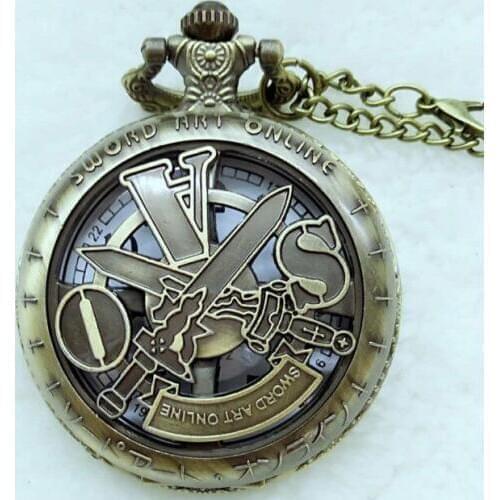 Sword Art Online Theme Hollow Bronze Quartz Pocket Watch With Necklace Chain Mens Boys Children Gift Watch
