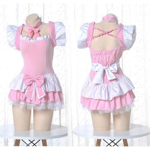 Cute Lolita Dress Pink Maid Outfit Japanese Anime Cosplay Costume Sexy Lingerie Student Uniform Kawaii Nightdress for Woman