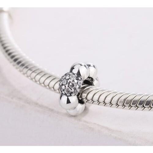 Fashion 925 Sterling Silver Fits Pandora Bracelet Polished & Pave Bead Spacer Charm Bracelet DIY Jewelry Making