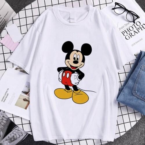 Fashion Womens Cute Mickey Mouse Cartoon Print O-neck Sweater Short Sleeve White Chic T-shirt Casual Fashion Women Men T Shirt