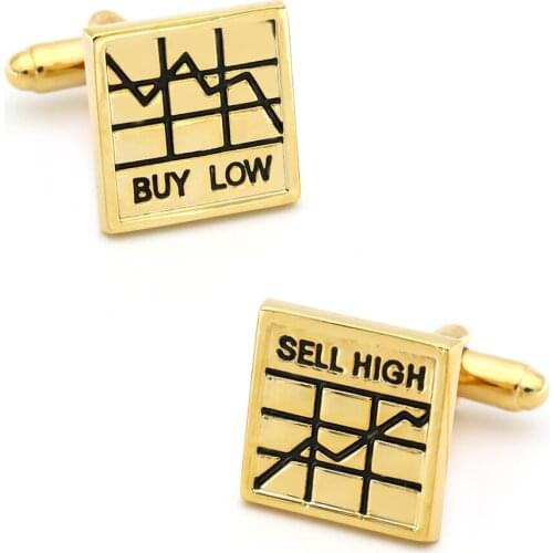 Mens Stock Market Cuff Links Copper Material Golden Color 'BUY LOW & SELL HIGH