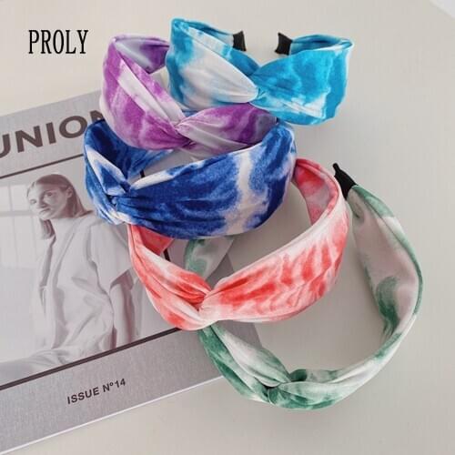 PROLY New Fashion Women Hairband Casual Cross Knot Tie Dye Headband Print Turban Wide Side Hair Accessories Wholesale