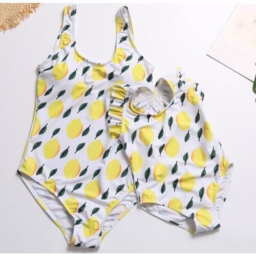 Family Matching Swimwear Mother And Daughter Bikini Women Girl Kids Popular Pineapple One-Piece Holiday Swimming Padded Swimsuit