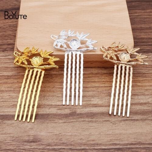 BoYuTe Wholesale (10 Pieces/Lot) 21*47MM Metal Alloy Bamboo Hair Comb 5 Teeth Diy Hand Made Hair Accessories for Women