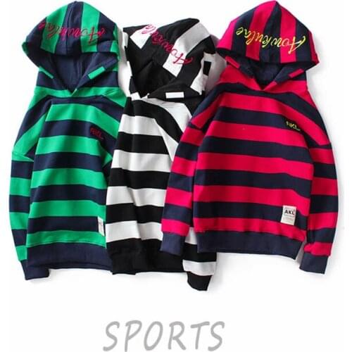 2021 Autumn Korean version of the new boys long-sleeved sweater primary school students striped tops childrens hood