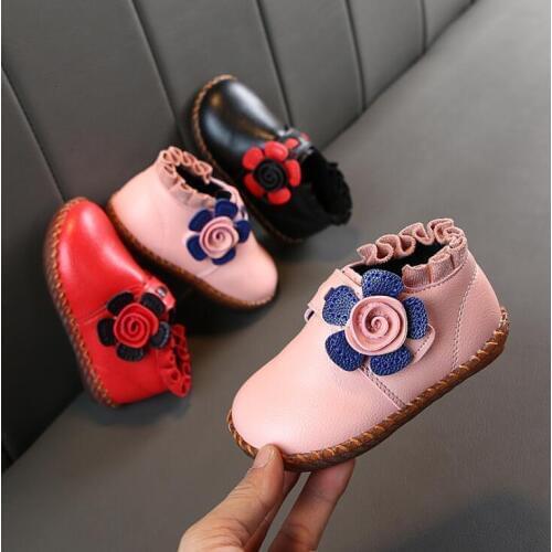 Autumn Winter Girls Boots Kid Toddler Boots Flowers Baby Boots Soft Bottom Non-slip Child Kids Outdoor Cotton Shoes