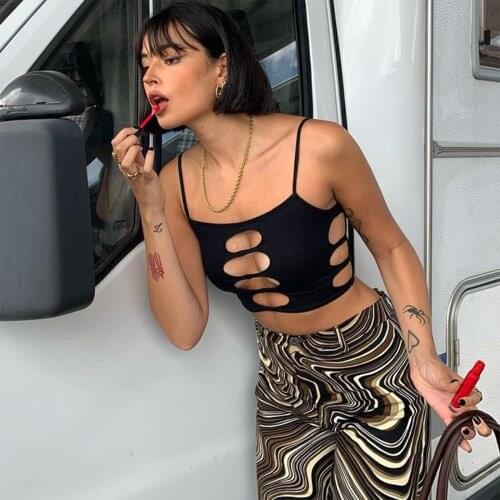 Puloru Sexy Gothic Women Suspender Hollow Out Camisoles Summer Sleeveless Bustiers Corset Crop Tops Punk Style Streetwear Vest