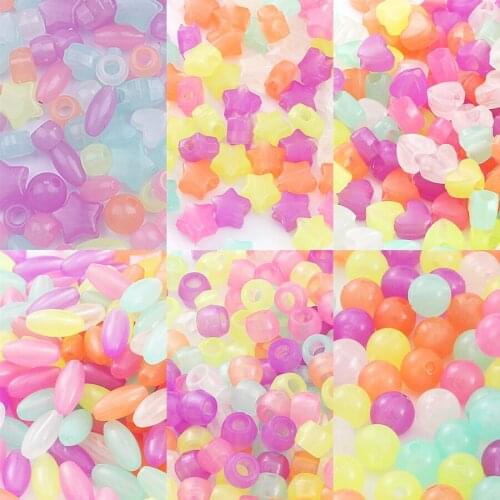 Plastic Acrylic Luminous Star Heart Round Beads For Jewelry Making Glow In The Dark Beads DIY Bracelet Necklace Craft Making