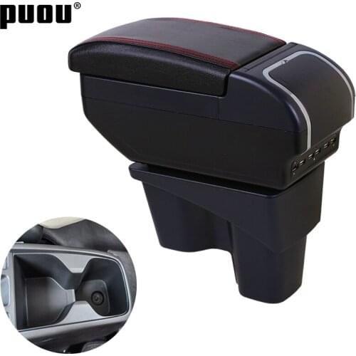 For Honda New City armrest Dual Layer Large Space PU Leather Central Store Content Box with cup holder ashtray USB interface Mod