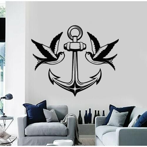 Birds Swallow Anchor Kids Room Wall Vinyl Decals Sea Nautical Marine Style Stickers Home Interior Decor Bedroom Art Mural A505