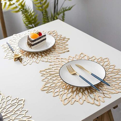 PVC Material Placemat Hollowed Gold Stamping Placemat Hibiscus Flowers Shape Unique Placemat for Home Decor Dining Table