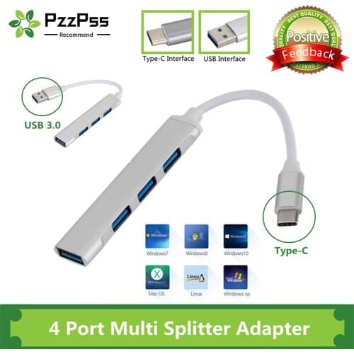 PzzPss USB C HUB 3.0 Type C 3.1 4 Port Multi Splitter Adapter OTG For Lenovo Xiaomi Macbook Pro 13 15 Air Pro PC Computer