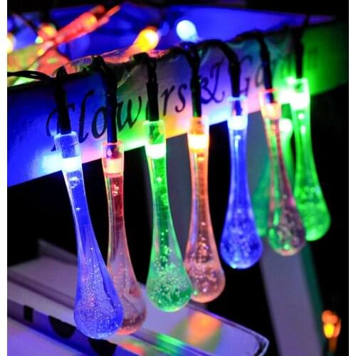 Christmas Decorations Xmas Pendant Drop Ornaments LED Solar Light String Garden Water Color Light String Water Drop Light String