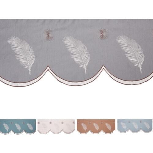 Only Material) 1 Piece Feather Pattern Valance Fabric Chenille Jacquard Embroidery Coffee/ Blue/ Beige Valances for Curtains*30