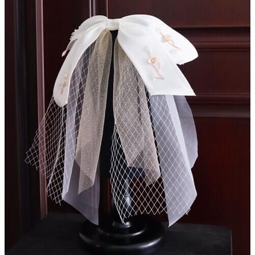 Mori Vintage Satin Bow Veil Bridal Wedding Headwear Wedding Makeup Style hair Ornament