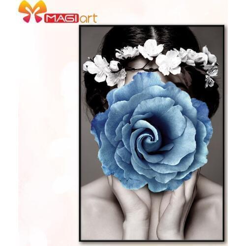 Cross stitch kits Embroidery needlework sets 11CT water soluble canvas patterns 14CT Lady flower-NCMP038