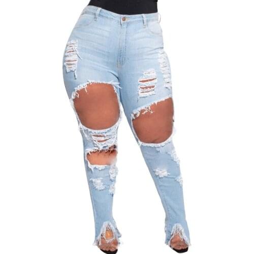 Women 2021 Fashion Street Style Ripped Jeans New Vintage Solid Denim Trouser Autumn Casual Pencil Pants Ladies Jean Long Pants