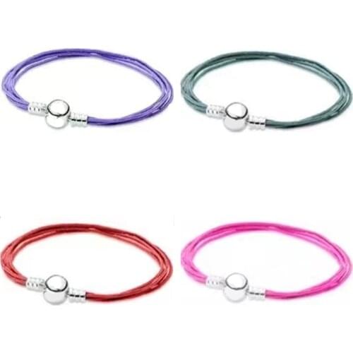 2021 NEW 100% 925 Sterling Silver Charming Multicolor Leather Rope Bracelet Fit DIY Europe Women Original Fashion Jewelry Gift
