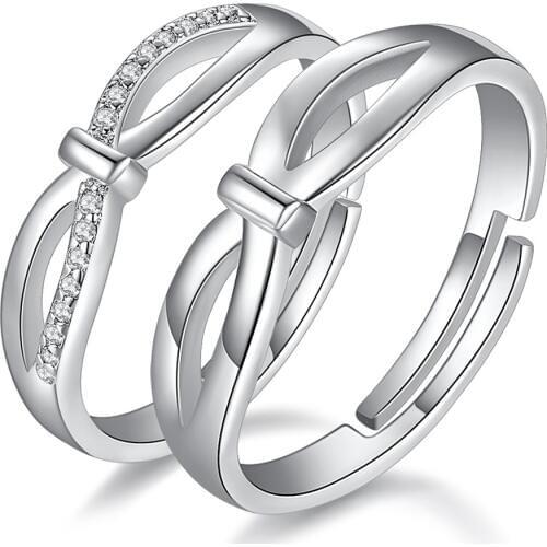 New Fashion 925 Sterling Silver Shiny Crystal Lovers`engagement Gift Rings Jewelry Female Men`s Open Finger Wedding Ring No Fade