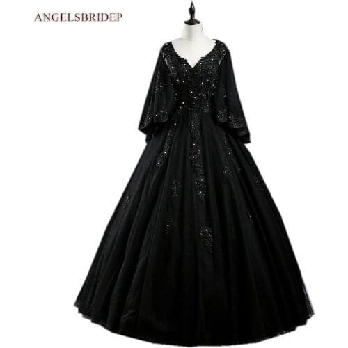 Sexy Long Sleeves Black Prom Dresses Vestido De Festa Formal Applique Beading Tull Celebrity Party Women Formal Gowns