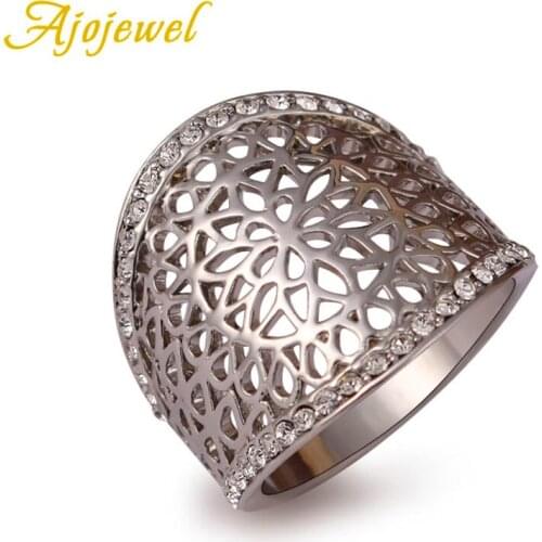 Ajojewel Size 6.5&7.5&9 Anel Top Quality Hollow Out Vintage Luxury Flower Ring For Women