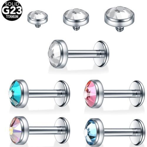 1PC Titanium CZ Gem Helix Tragus Earing Stud Orelha Cartilage Piercings Internally Thread Labret Ring Lip Bar Studs Body Jewelry