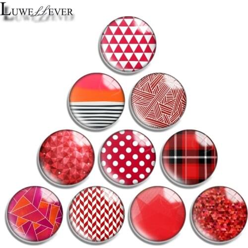 10mm 12mm 16mm 20mm 25mm 30mm 672 Red Geometry Mix Round Glass Cabochon Jewelry Finding 18mm Snap Button Charm Bracelet